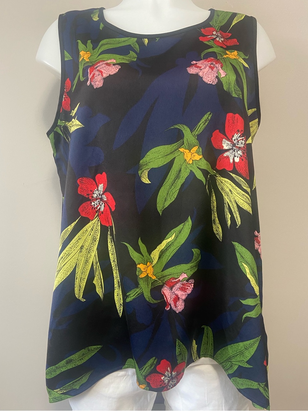Mario Serrani Navy Floral Sleeveless Camisole with Red & Green Accents
